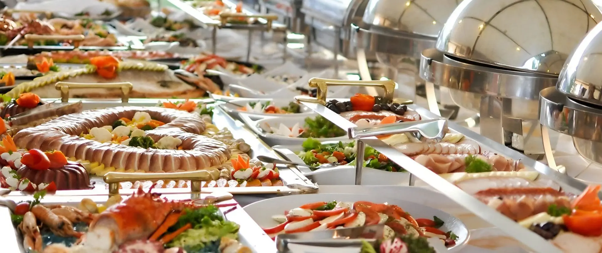 A buffet of food is shown on the table.